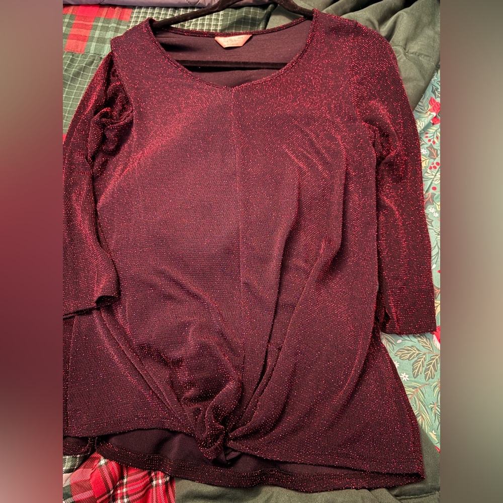Bundle 3 for $15. SJS Sparkling Burgundy Blouse. Size Large.